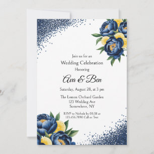 Convites Celebração Floral de Casamento de marinho Peony Ci