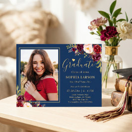 Convites Celebração Floral de Graduação de Fotos do Marinho