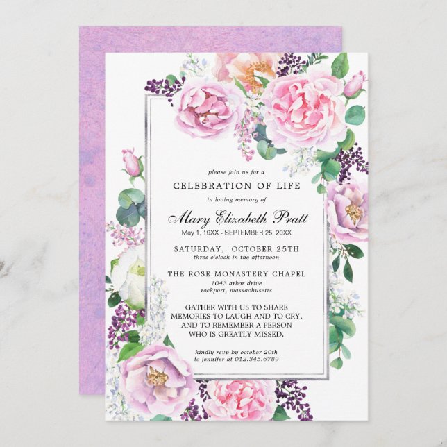 Convites Celebração Floral de Rosa púrpura rosa-rosa da vid (Frente/Verso)