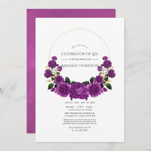 Convites Celebração Floral de Vintage Roxa e Dourada