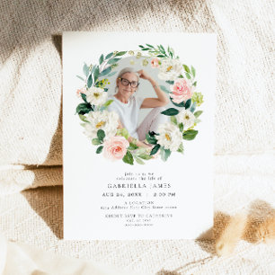 Convites Celebração Floral Elegante Blush do Funeral da Vid