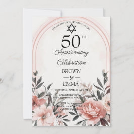 Convites Celebração Floral Elegante de 50 Anos de Casamento