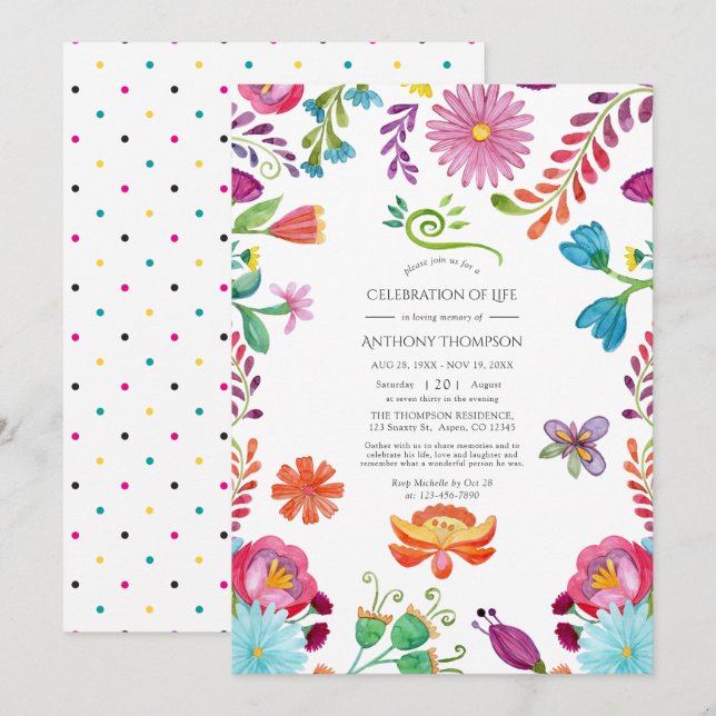 Convites Celebração Floral Mexicana da Festa da Vida (Frente/Verso)