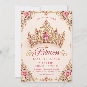 Convites Celebração Floral Real em Dourado Rosa