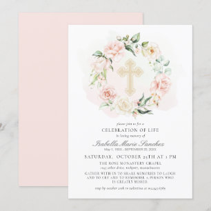 Convites Celebração Floral Rosa Elegante do Funeral da Vida