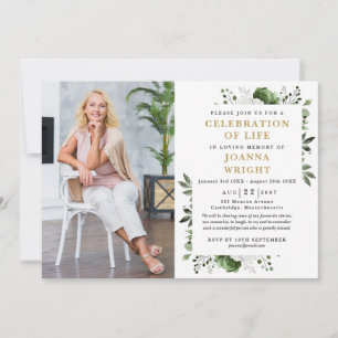 Convites Celebração Floral Verde Da Foto Funeral Da Vida