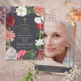 Convites Celebração Funeral da Foto Floral Rosa da Vida