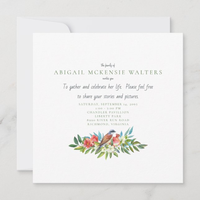Convites Celebração Funeral de Pássaro e Pomegranato da Vid (Frente)