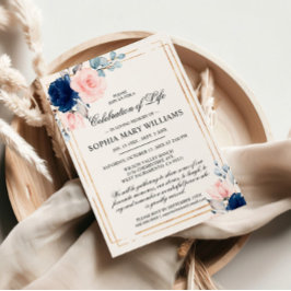 Convites Celebração Funeral do Rosa Azul e Blush do marinho