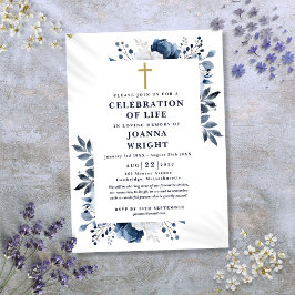 Convites Celebração Funerária Cristã Floral Azul da Celebra