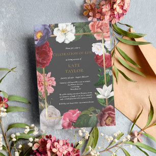 Convites Celebração Funerária de Vida Rosa Guirlanda Floral