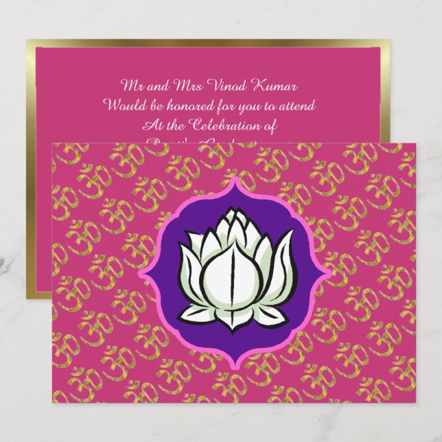 Convites Celebração hindu Om Lotus (Frente/Verso)