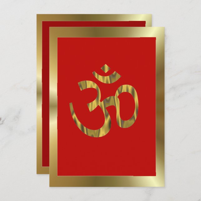 Convites Celebração hindu Om vermelho e dourado (Frente/Verso)
