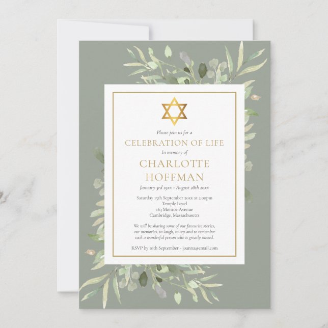 Convites Celebração Judaica da Verdade Funeral (Frente)