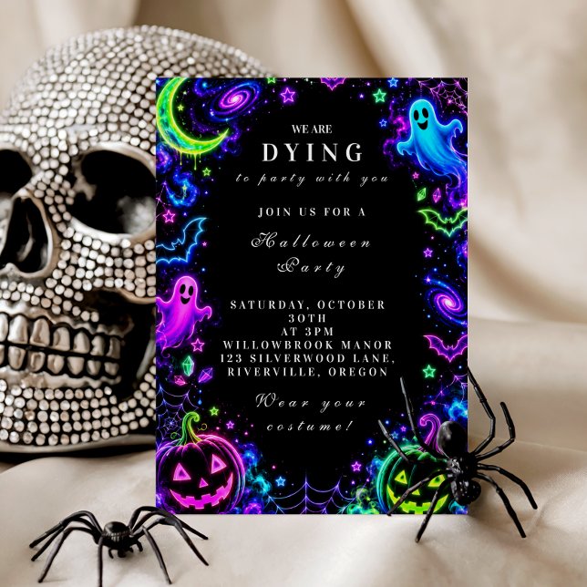 Convites Celebração Luxuosa de Halloween Neon (Criador carregado)