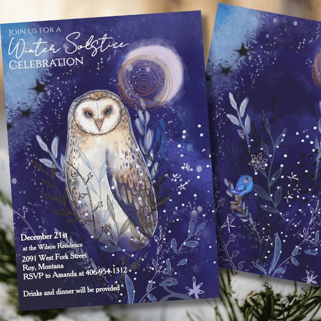 Convites Celebração Mágica de Solstício de Inverno da Coruj (Magical Barn Owl Winter Solstice Celebration Invitation)