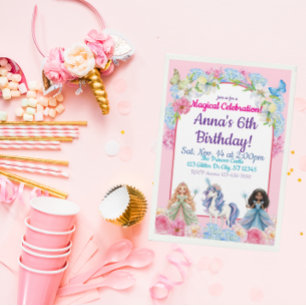 Convites Celebração Mágica Princesa Unicórnio Aniversário
