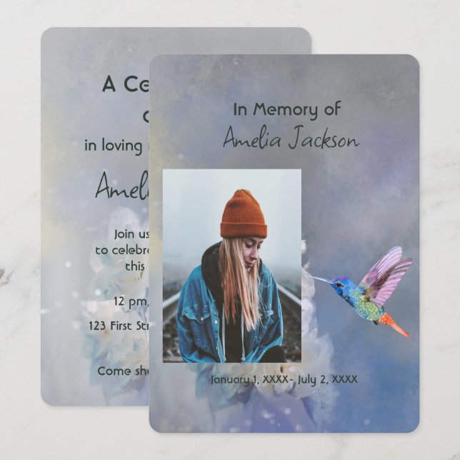Convites Celebração Memorial de Fotos da Vida (Frente/Verso)