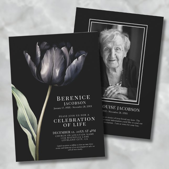 Convites Celebração Memorial Elegante De Funeral De Vida (Elegant Memorial Celebration Of Life Funeral Invitation)