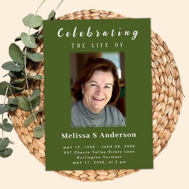 Convites Celebração Mínima de Foto Funeral Moderna da Vida (Criador carregado)