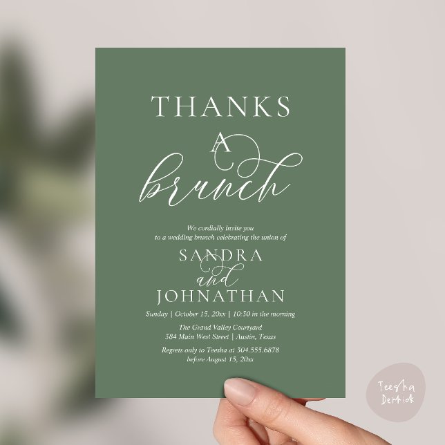 Convites Celebração Moderna de Fim de Semana de Casamento T (Modern Thanks a Brunch Modern Wedding Weekend Celebration Invitation Card in Sage Green)