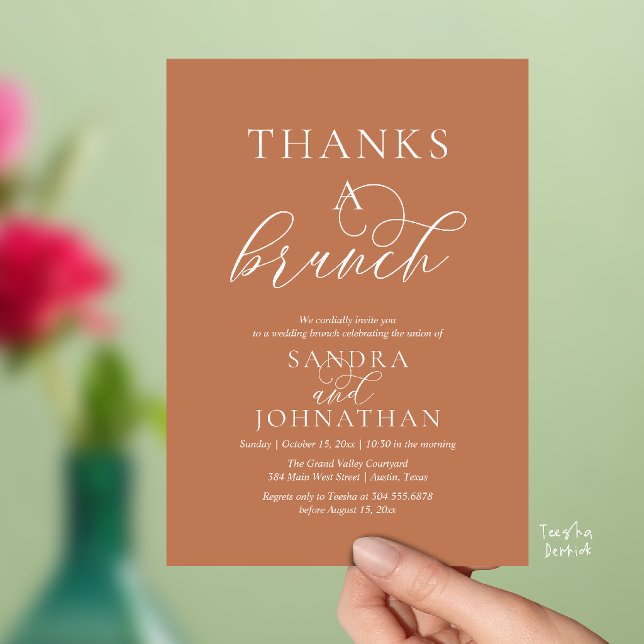 Convites Celebração Moderna de Fim de Semana de Casamento T (Modern Thanks a Brunch Modern Wedding Weekend Celebration Invitation Card in Terracotta Brown Copper)