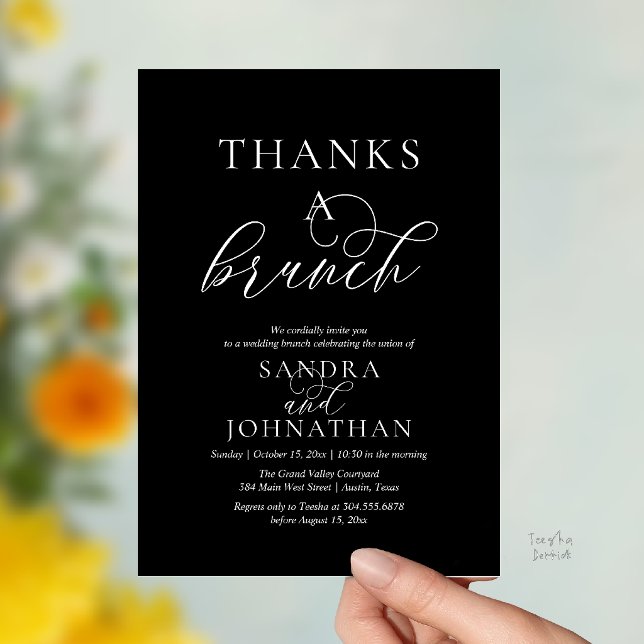 Convites Celebração Moderna de Fim de Semana de Casamento T (Modern Thanks a Brunch Modern Wedding Weekend Celebration Invitation Card in Classy Black)
