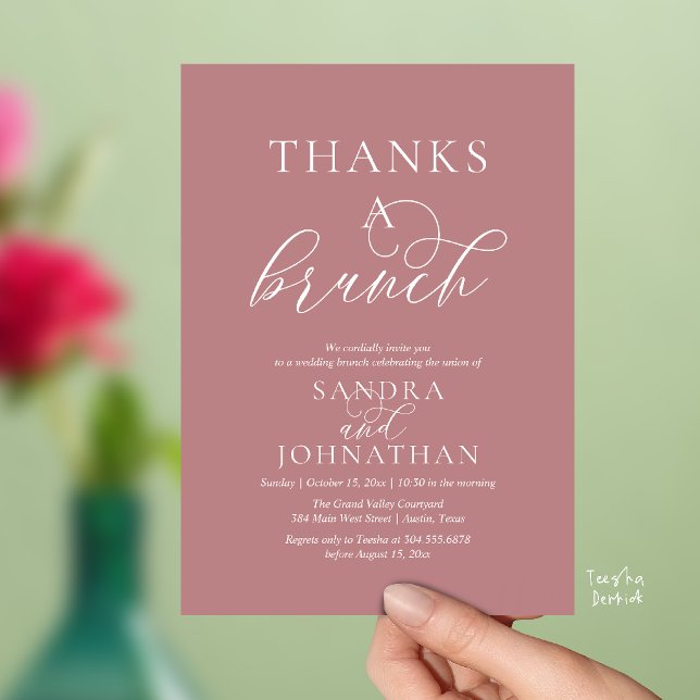 Convites Celebração Moderna de Fim de Semana de Casamento T (Modern Thanks a Brunch Modern Wedding Weekend Celebration Invitation Card in Dusty Rose Pink)