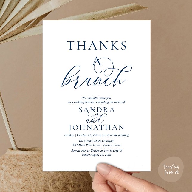 Convites Celebração Moderna de Fim de Semana de Casamento T (Modern Thanks a Brunch Modern Wedding Weekend Celebration Invitation Card in Navy Blue)