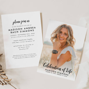 Convites Celebração Moderna do Funeral de Foto Simples da V