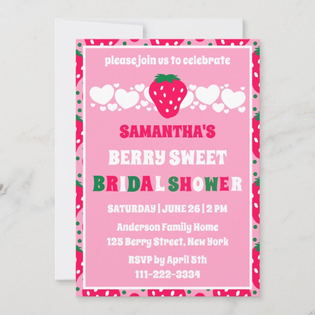 Convites Celebração Nupcial Doce de Morango Rosado (Frente)