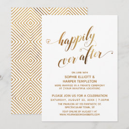 Convites Celebração Pós-Casamento Feliz para Sempre Dourada