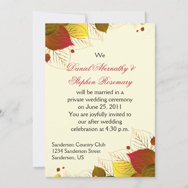 Convites Celebração Pós-Casamento Folhas de Outono (Frente)