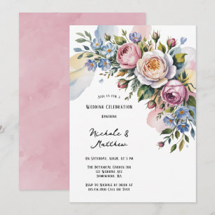 Convites Celebração Romântica de Casamento de Buquês Florai