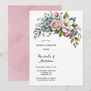 Convites Celebração Romântica de Casamento de Buquês Florai