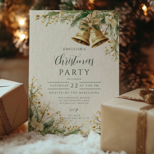 Convites Celebração Rústica de Natal com Sininhos Dourados (Criador carregado)