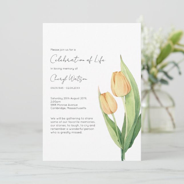 Convites Celebração Simples de Tulipa da Vida Funeral (Em pé/Frente)