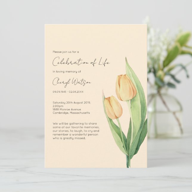 Convites Celebração Simples de Tulipa da Vida Funeral (Em pé/Frente)