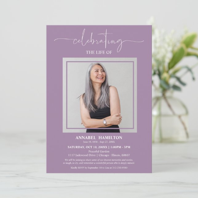 Convites Celebração Simples Elegante da Vida Foto Funeral I (Em pé/Frente)