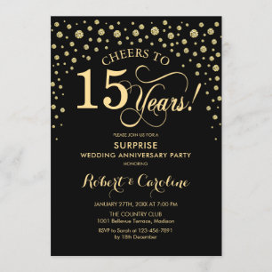 Convites Celebração Surpresa de 15º Aniversário - Ouro Pret