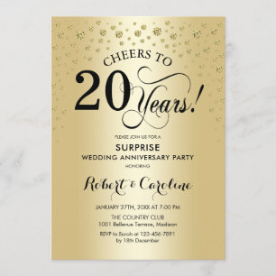 Convites Celebração Surpresa de 20º Aniversário - Dourado P