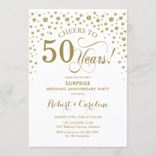 Convites Celebração Surpresa de 50º Aniversário - Branco Do