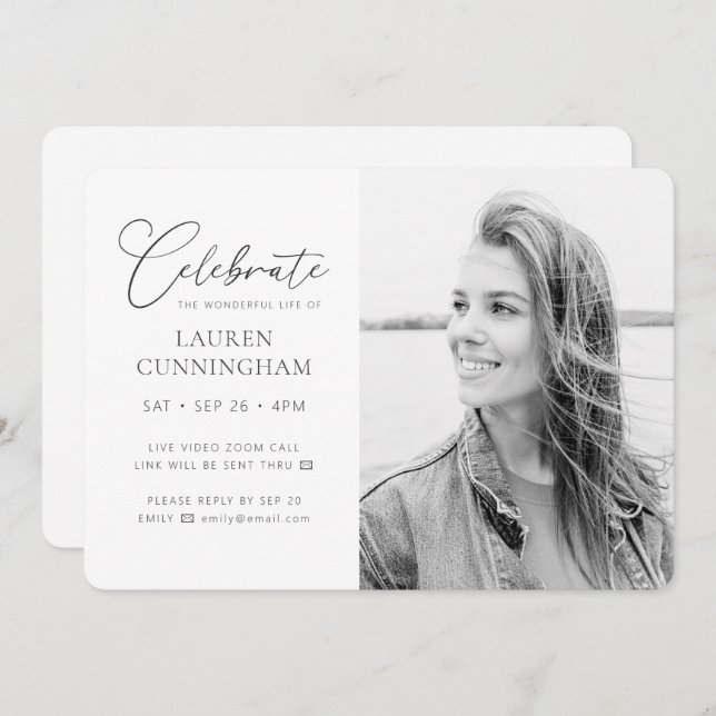 Convites Celebração Virtual da Foto Simples Moderna (Frente/Verso)
