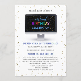 Convites Celebração Virtual de Aniversário Colorida do Char