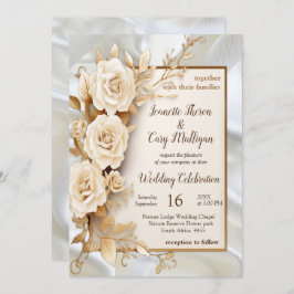 Convites Celebrações com Flores Brancas e Pérolas na seda