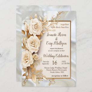 Convites Celebrações com Flores Brancas e Pérolas na seda