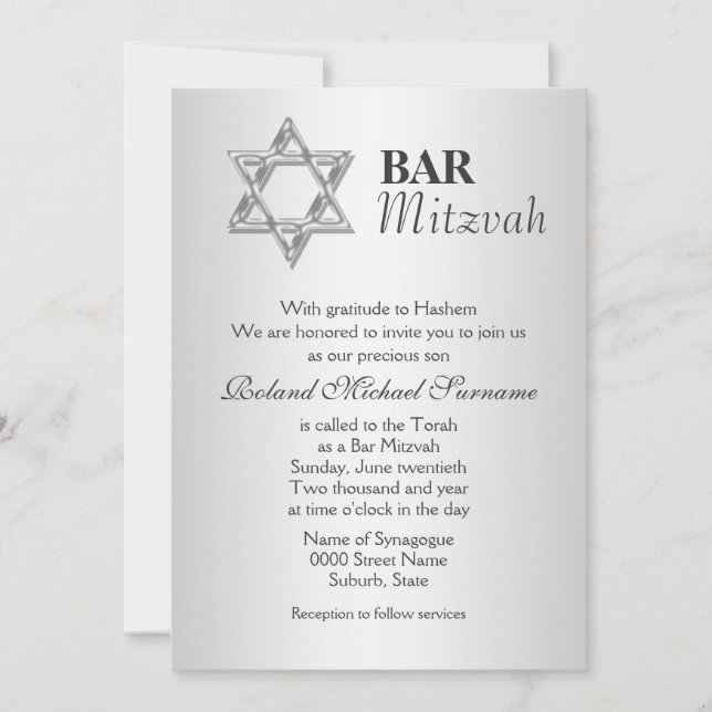 Convites Celebrações da bar de cinza de prata mitzvah (Frente)