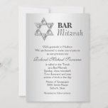 Convites Celebrações da bar de cinza de prata mitzvah<br><div class="desc">Uma estrela prateada da FAUX de David é colocada sobre um fundo de cinzas prateadas no qual os modelos de texto brancos descansam. TAMANHO - convite simples de 5x7". PERSONALIZAR TI - Altere o texto para se adequar a sua ocasião especial e adapte-o a qualquer função, reunião ou evento com...</div>