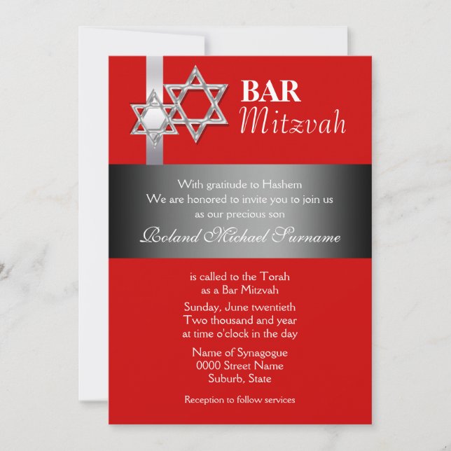 Convites Celebrações da bar vermelha mitzvah (Frente)