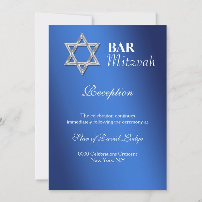 Convites Celebrações de bar azul mitzvah RECEPÇÃO (Frente)